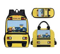 Tomeusey Set di 3 zaini per la scuola, con borsa termica per il pranzo, astuccio per matite e libri, per adolescenti, ragazze e ragazzi, con gradiente per studenti della scuola elementare, Macchina