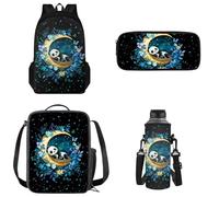 Tomeusey Set di 4 borse per la scuola per bambini e portapranzo riutilizzabile, astuccio portaborraccia, borsa per bambini, ragazzi, zaino per libri, Panda Luna Floreale