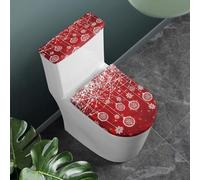 Tomeusey Set di copriwater universale, elasticizzato, con stampa di fiocchi di neve, antipolvere, per bagno, lavabile in lavatrice