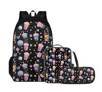 Tomeusey Set di zaini 3 in 1 per la scuola, con borsa per il pranzo a tenuta stagna, astuccio per la scuola, borsa da viaggio casual, borsa da viaggio elementare, zaino per bambini e ragazze, Tè al