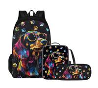 Tomeusey Set di zaini 3 in 1 per la scuola, con borsa per il pranzo a tenuta stagna, astuccio per la scuola, borsa da viaggio casual, borsa da viaggio elementare, zaino per bambini e ragazze, Pittura