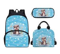 Tomeusey Set di zaino e portapranzo per bambini e adolescenti, 3 pezzi, grande capacità, con borsa per il pranzo e astuccio abbinato, a tenuta stagna, Graziosa londra.