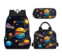 Tomeusey Set di zaino e portapranzo per bambini e adolescenti, 3 pezzi, grande capacità, con borsa per il pranzo e astuccio abbinato, a tenuta stagna, Stella colorata.