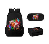 Tomeusey Set di zaino scolastico di grande capacità e borsa termica per il pranzo, zaino per studenti, astuccio per ragazzi e ragazze, Pittura di football americano
