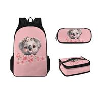 Tomeusey Set di zaino scolastico di grande capacità e borsa termica per il pranzo, zaino per studenti, astuccio per ragazzi e ragazze, Koala in fiore di ciliegio