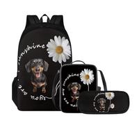 Tomeusey Set di zaino scolastico per ragazze ragazzi casual bookbag studente portatile comodo imbottito zaino per bambini con scatola portapranzo a prova di perdite, Bassotto Margherita