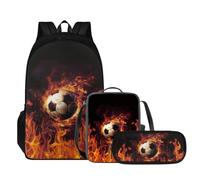Tomeusey Set di zaino scolastico per ragazze ragazzi casual bookbag studente portatile comodo imbottito zaino per bambini con scatola portapranzo a prova di perdite, Pallone da calcio