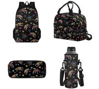 Tomeusey Set zaino con doppia cerniera, zaino per la scuola con scatola per il pranzo a tenuta stagna astuccio per bottiglia d'acqua, Tartaruga colorata, Personalizzabile