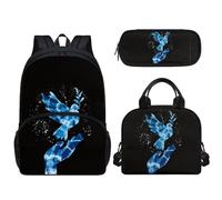 Tomeusey Zaino per la scuola per bambini, set da 3 pezzi, per adolescenti, ragazze, ragazzi, studenti elementari, casual, con scatola per il pranzo riutilizzabile e astuccio per matite, Colibrì blu