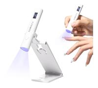 TOMICCA Lampada UV per unghie in gel ricaricabile, mini lampada UV portatile con supporto e display, sicura per le unghie, piccolo asciugatore LED per smalto gel e tip, bianco