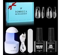 TOMICCA Set di 240 punte e gel per unghie finte, con punta media e ballerina, set di extension per unghie, top coat e 6 in 1, per unghie finte, in gel morbido, copertura completa per unghie, mini