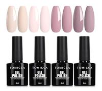 TOMICCA - Set di 4 smalti da polimerizzare in lampada UV/LED per nail art fai da te, colori nude, rosa, per uso professionale e fai da te, 8 ml