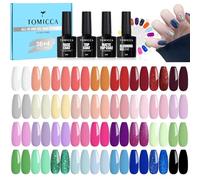 TOMICCA Set di 42 smalti UV, 36 colori, rosa, verde, viola e 4 pezzi, base top coat con gel Blooming & 2 x rotondi, per nail art e fai da te