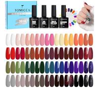 TOMICCA Set di 42 smalti UV 36 colori, rosso, marrone, nero, blu, gel smalto e 4 pezzi, base top coat Blooming, 2 display tondi