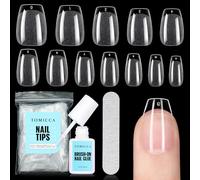 TOMICCA Set di punte per unghie con 7 g, set di 240 punte corte per unghie e colla, in gel artificiale, per nail art fai da te e salone di unghie a casa, 12 misure