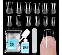 TOMICCA Set di punte per unghie con 7 g, set di 240 punte corte per unghie e colla, in gel artificiale, per nail art fai da te e salone di unghie, 12 misure