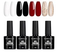 TOMICCA Smalto Semipermanente Unghie Rosso Bianco Nero Set, 4 Colori Oro Argento Glitter Gel Smalto Unghie UV/LED, Set Regalo di Natale per Nail Studio Design e Fai da Te a Casa, 8ml
