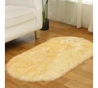 Tomifine Imitazione Lana Tappeto, Soffice Faux Tappeti Pelliccia, Adatto per Tappeto per Soggiorno, Lungo Pelliccia Morbida, Soffice, Tappetino per Il Letto (40 x 60 cm,Giallo Bianco)