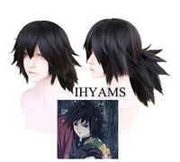 Tomioka Giyuu Parrucca cosplay Lama di demone Uccisore Kimetsu no Yaiba Halloween Anime Capelli corti Capelli sintetici neri