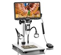 TOMLOV DM9 7" LCD Microscopio Digitale 1200X, Fotocamera 1080P da 12MP per Monete e Saldatura, Regalo per Adulti, con Supporto Metallo, Luce Regolabile, Compatibile PC/Windows/Mac OS, 32GB