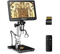 TOMLOV DM9 Pro HDMI Microscopio Digitale,7" IPS Schermo,1200x 16 MP Microscopio,con Metallo Supporto,10 luci LED, Scheda SD inclusa,Telecomando