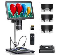 TOMLOV TriL110 3 Lenti Microscopio Digitale 2K HDMI, Lente d'Ingrandimento 2500X per Monete/Saldatura con Schermo IPS da 10,1", Regalo per Adulti e Bambini, 14 Luci LED, Compatibile PC/TV, 64GB
