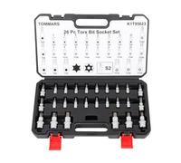 TOMMARS Set di 26 chiavi a bussola Torx a stella antimanomissione di sicurezza con punte da 1/4", 3/8", 1/2" T10-T70 e TT10-TT70, in lega di acciaio S2