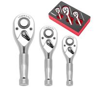 TOMMARS Stubby - Set di chiavi a cricchetto da 1/4", 3/8", 1/2", chiave a cricchetto a 72 denti, a sgancio rapido, reversibile