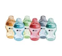 Tommee Tippee Biberon Closer to Nature, Tettarella Simile al Seno con Valvola Anticolica, 260ml, Confezione da 6, Fiesta Multicolore