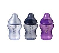 Tommee Tippee Biberon Closer to Nature , Tettarella Simile al Seno a Flusso Lento con Valvola Anticolica, 260ml, Confezione da 3, Midnight Skies