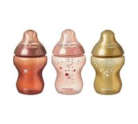 Tommee Tippee Biberon Closer to Nature , Tettarella Simile al Seno a Flusso Lento con Valvola Anticolica, 260ml, Confezione da 3, Morning Skies