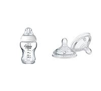 Tommee Tippee Biberon di Vetro Closer to Nature, 250 ml, + Tettarelle Closer to Nature, Flusso Medio, 2 Pezzi