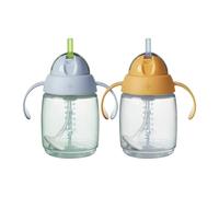 Tommee Tippee Tazza Trainer con Cannuccia, 240 ml, Agevola il Passaggio alla Tazza per i Bambini dai 6 Mesi in Su, con Cannuccia in Silicone e Manici Ergonomici, Blu e Arancione, Confezione da 2