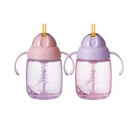 Tommee Tippee Bicchiere trainer con cannuccia, 240 ml, agevola il passaggio alla tazza per i bambini dai 6 mesi, cannuccia ponderata in silicone e manici ergonomici, Rosa e Viola, confezione da 2