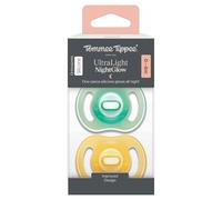 Tommee Tippee Ciuccio Ultraleggero StayPut Night Glow, 0-6m, Confezione 2, Sensazione di Morbidezza Sulla Pelle, Flusso D'aria Extra