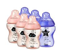 Tommee Tippee Closer to Nature Baby Bottles, Breast-Like Teat with Anti-Colic Valve, 260 ml, Pack of 6, Decorated (Assorted Colours)