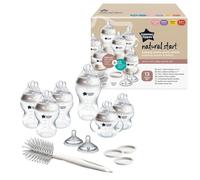Tommee Tippee Natural Start 12 Piece BPA Free Bottle Set, Includes 2 x 5 oz, 3 x 9 oz, 1 x 11 oz Bottles, Newborn 0+ Months, Slow, Medium & Thicker Flow Breast-Like Nipples, Cleaning Brush, Clear