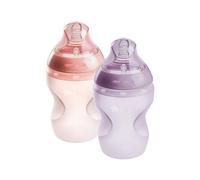Tommee Tippee Natural Start Anti-Colic - Bottiglie in silicone senza BPA, 266 ml, per neonati a partire da 0 mesi, in silicone che si sente come la pelle della madre, flusso lento, tettarella, rosa e