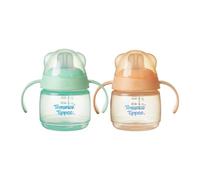 Tommee Tippee Tazza per lo Svezzamento con Beccuccio, 150 ml, Tazza Antigoccia per L’Uso dai 4 Mesi in Su, con Morbido Beccuccio Sagomato Resistente ai Morsi, Verde e Arancione, Confezione da 2