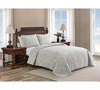 Tommy Bahama Quilt Set Copripiumino - 100% Cotone, Biancheria da Letto Reversibile con Imbottitura Coordinata, Pre-Lavata per Una Maggiore Morbidezza, Grigio, Coppia