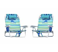 Tommy Bahama Sedia da spiaggia a 5 posizioni, borsa cargo isolata con cerniera, porta tazze e cellulare, portasciugamani, cuscino per un maggiore comfort, capacità di peso resistente, confezione da 2