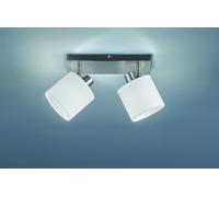 TOMMY BARRA 2 SPOTS CON DIFFUSORI PARALUMI BIANCHI BASE METALLO ACCIAIO SATINATO L.28CM 2 LUCI ATTACCO E14