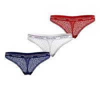 Tommy Hilfiger 3 Pack Thong Lace Ext Sizes Uw0Uw04896, Perizoma, Donna, Multicolore (Desert Sky/White/Primary Red), M