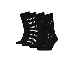 Tommy Hilfiger 4-pack Stripes & Solid Men's Socks Scatola Regalo Da Collezione, Nero S-M