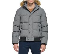 Tommy Hilfiger Arctic Cloth Quilted Snorkel Bomber Jacket Parka, Grigio mélange, XS Uomo