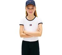 Tommy Hilfiger Bambina T-Shirt Maniche Corte Heritage Flag Top Slim Fit, Bianco (White), 7 Anni