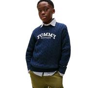 Tommy Hilfiger Bambino Pullover Graphic Cable Sweater Motivo a Trecce, Blu (Dark Night Navy), 14 Anni