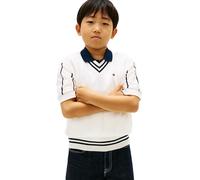 Tommy Hilfiger Bambino Pullover Varsity Rib con Scollo a V, Bianco (Ivory Silk), 10 Anni