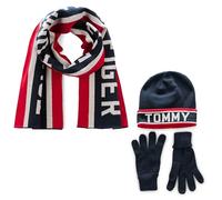 Tommy Hilfiger Varsity TH-Set di Guanti e Sciarpa a Righe Berretto, Desert Sky, Taglia Unica Uomo