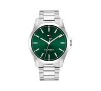 Tommy Hilfiger Bruce 1710672 - Orologio analogico da uomo, cassa in acciaio inossidabile argentato, quadrante verde, 43 mm, impermeabile 3 ATM, argento